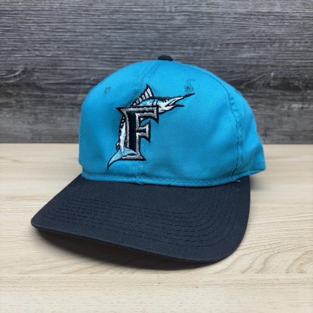 Vintage Florida Marlins Hat Cap Snap Back Mens One Size Teal Black MLB Baseball